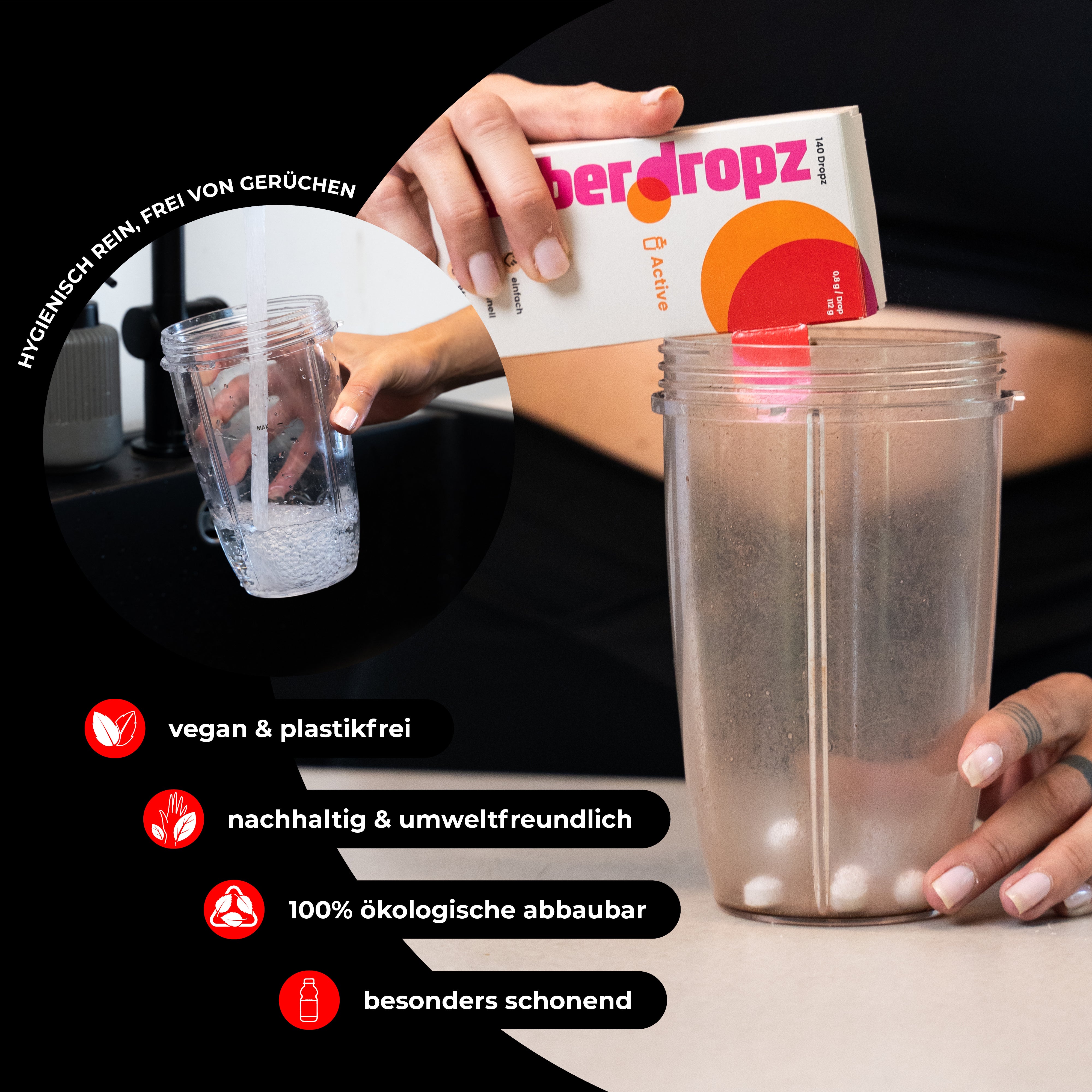 Active – speziell für Kunststoff, Sportflaschen & Shaker