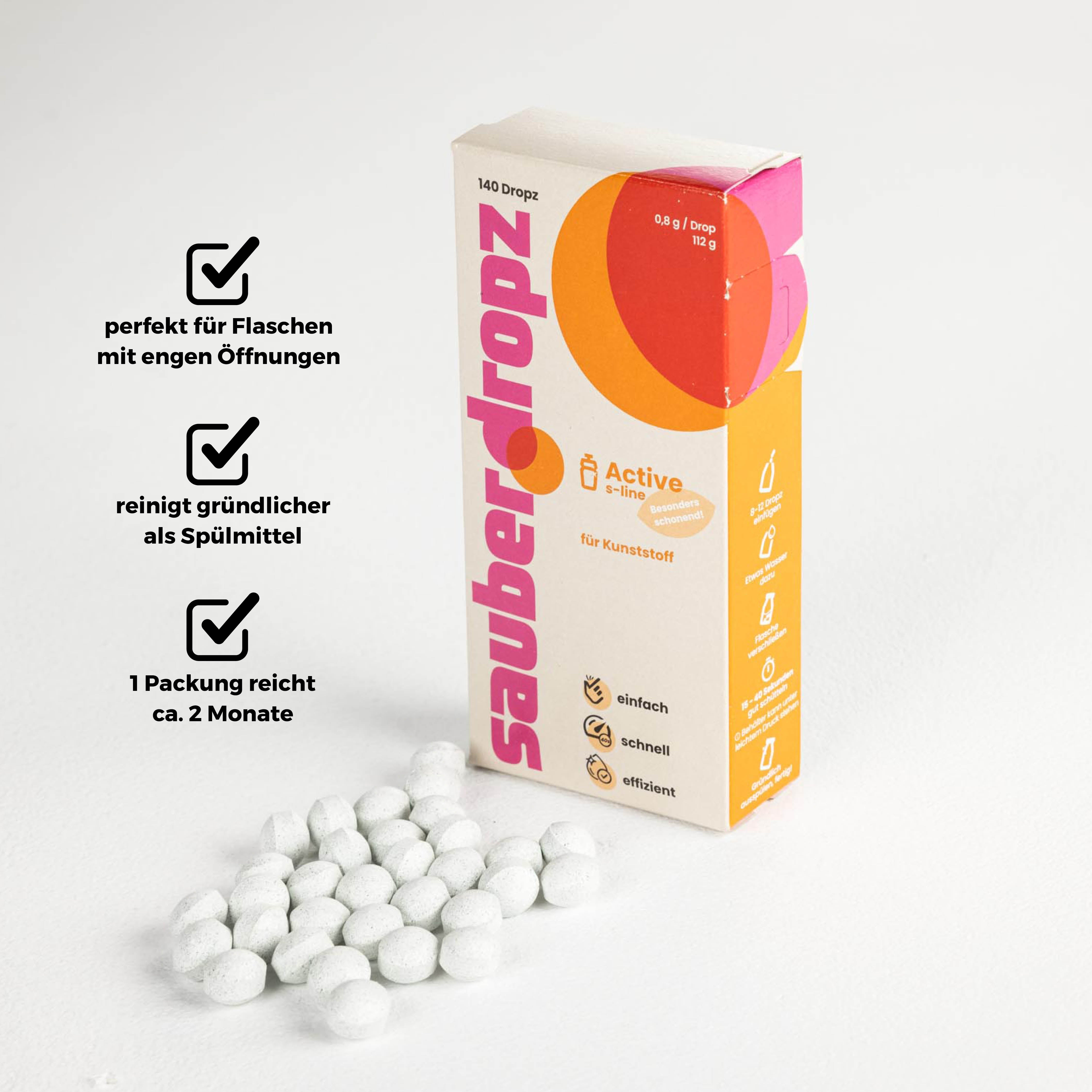 Active – speziell für Kunststoff, Sportflaschen & Shaker