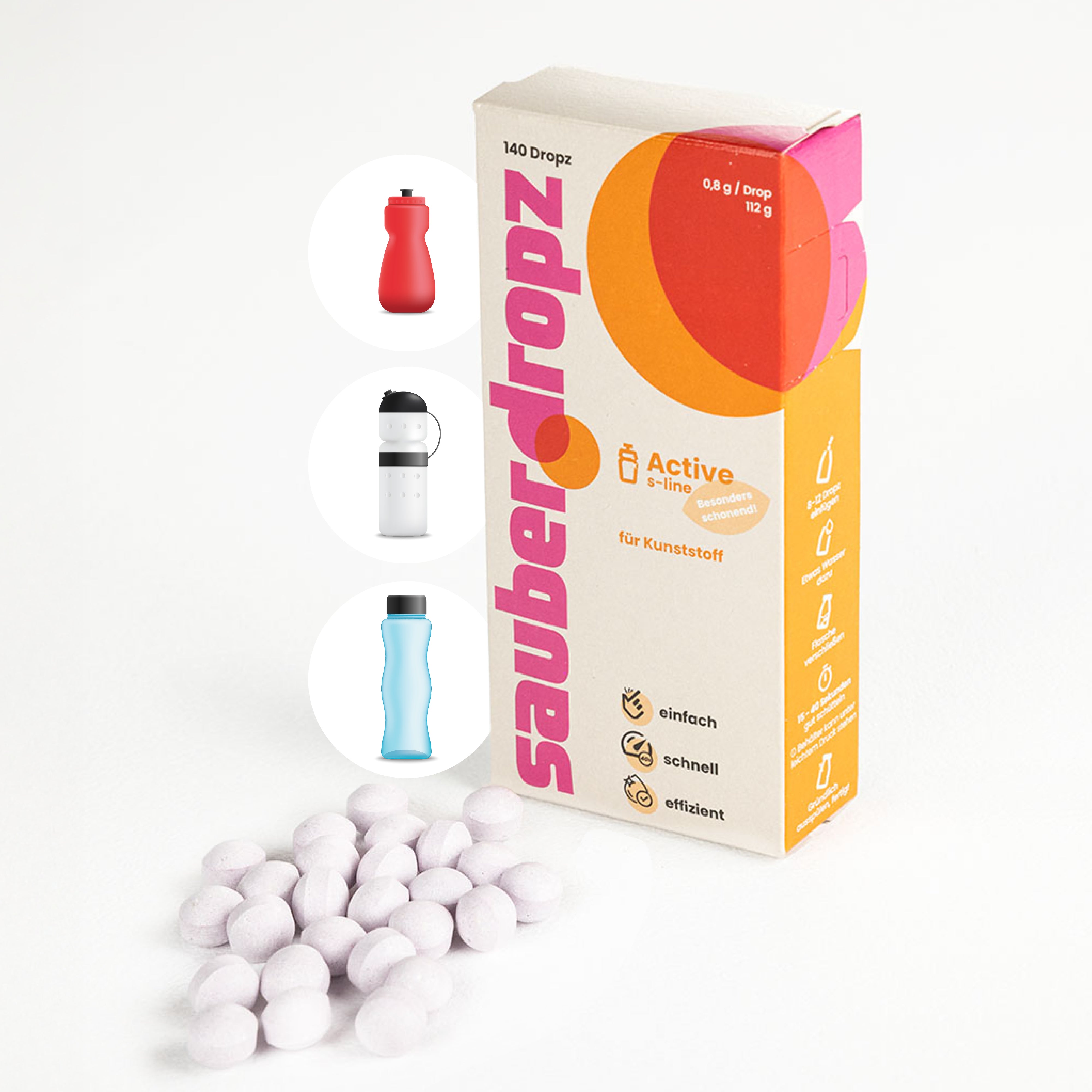 Active – speziell für Kunststoff, Sportflaschen & Shaker