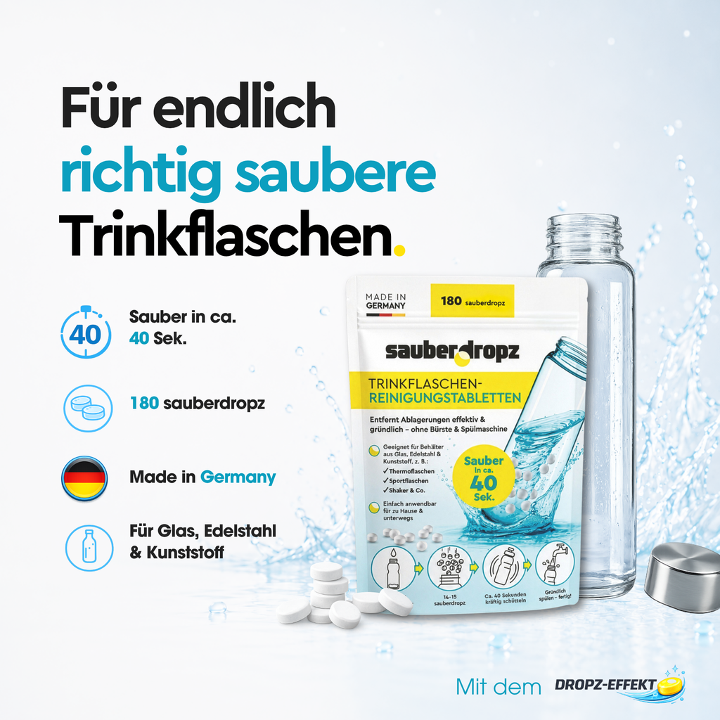 Trinkflaschen-Reinigungstabletten mit 2-fach Effekt