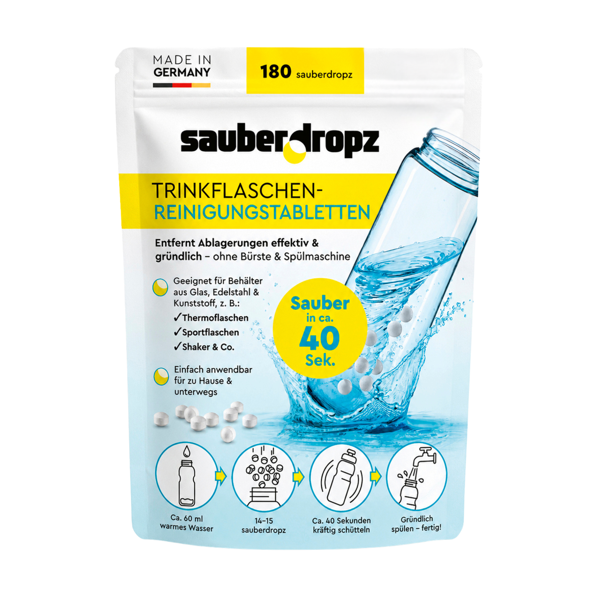 Trinkflaschen-Reinigungstabletten mit 2-fach Effekt