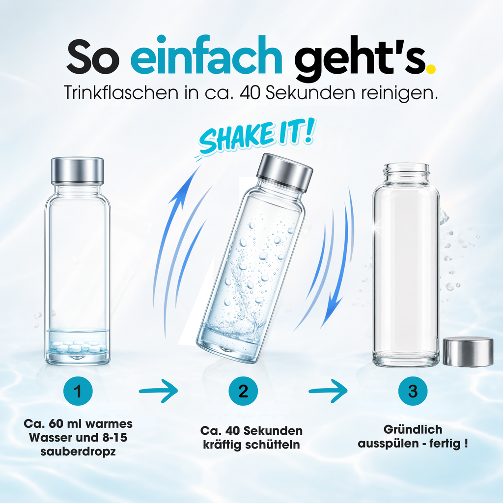 Trinkflaschen-Reinigungstabletten mit 2-fach Effekt