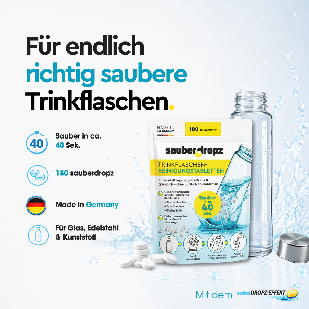 Trinkflaschen-Reinigungstabletten mit 2-fach Effekt